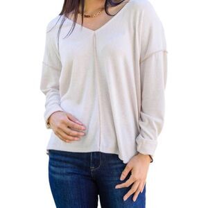 -NWT- BiBi Light Beige V-Neck Blouse